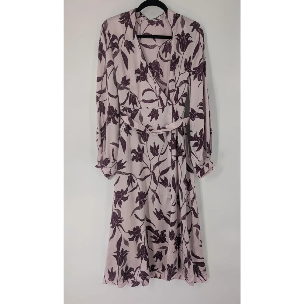 NWOT Equipment Silk Andrese Wrap Long-sleeve Printed Midi Dress Sz 6 Plum 9C606 - Picture 2 of 8
